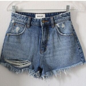 Lot of 2‎ ROLLA's & AGOLDE Denim Shorts Distressed Rips Blue Wash 24